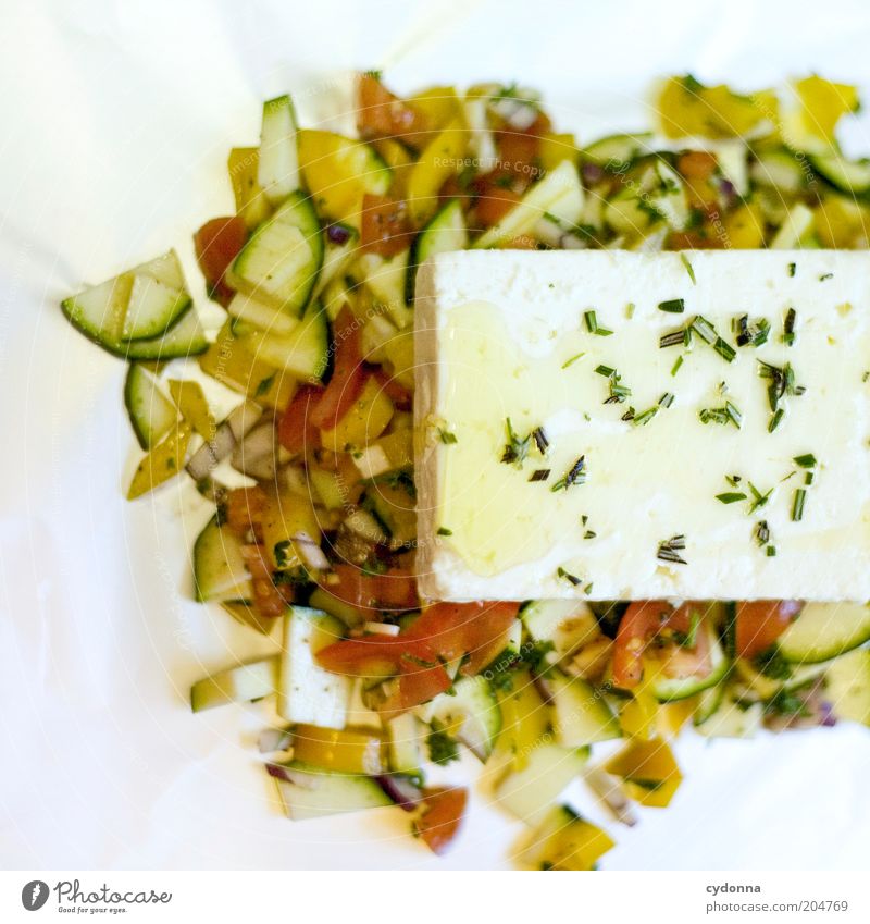 Schafskäse auf Gemüsebett Lebensmittel Käse Salat Salatbeilage Kräuter & Gewürze Öl Ernährung Bioprodukte Vegetarische Ernährung Diät Lifestyle genießen Idee