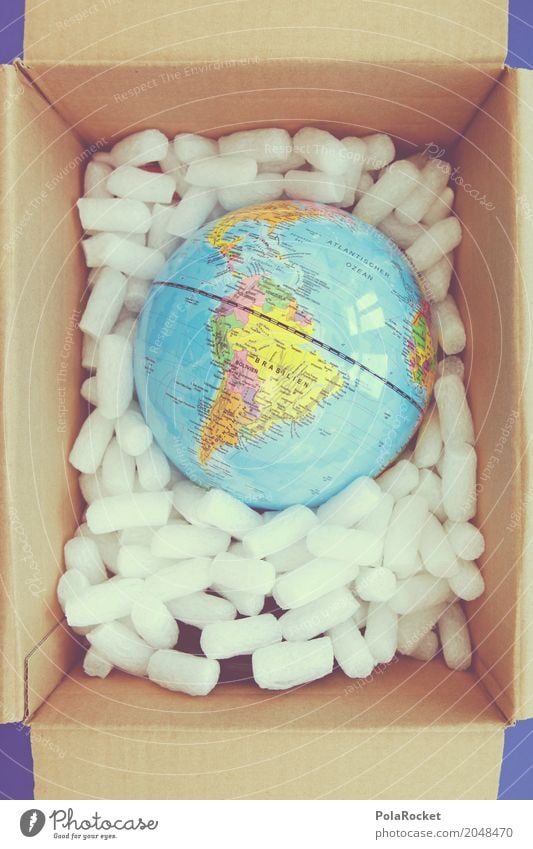 #AS# Earth In A Box Kunst ästhetisch Erde Planet Globus Brasilien Südamerika Paket liefern Versand Verpackung Zukunft Futurismus verringern Farbfoto mehrfarbig