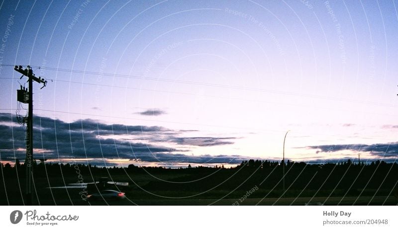 Abenddämmerung am letzten Motel der Welt Ferien & Urlaub & Reisen Strommast Kabel Himmel Wolken Horizont Sonne Sonnenaufgang Sonnenuntergang Sonnenlicht Sommer