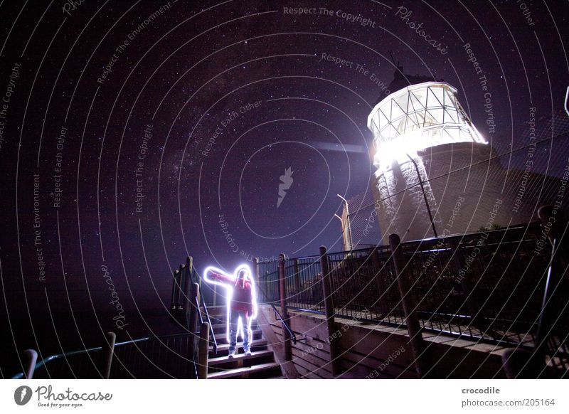 New Zealand 115 Mensch Erwachsene Nachthimmel Stern Leuchtturm außergewöhnlich dunkel fantastisch ästhetisch Stimmung Farbfoto Außenaufnahme Licht Schatten