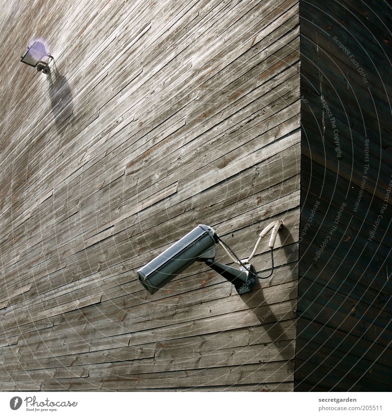 [H 10.1] die schattenseite des lebens. Videokamera Technik & Technologie Überwachungskamera überwachen Bauwerk Gebäude Architektur Fassade Holz beobachten hoch