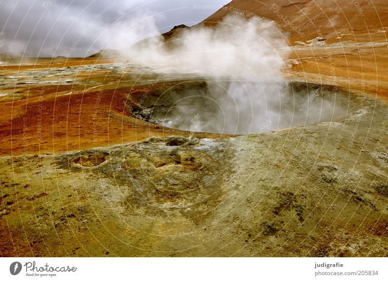 Island Umwelt Natur Landschaft Urelemente Hügel Vulkan außergewöhnlich heiß natürlich Wärme einzigartig Endzeitstimmung Solfatarenfeld Vulkankrater Wasserdampf
