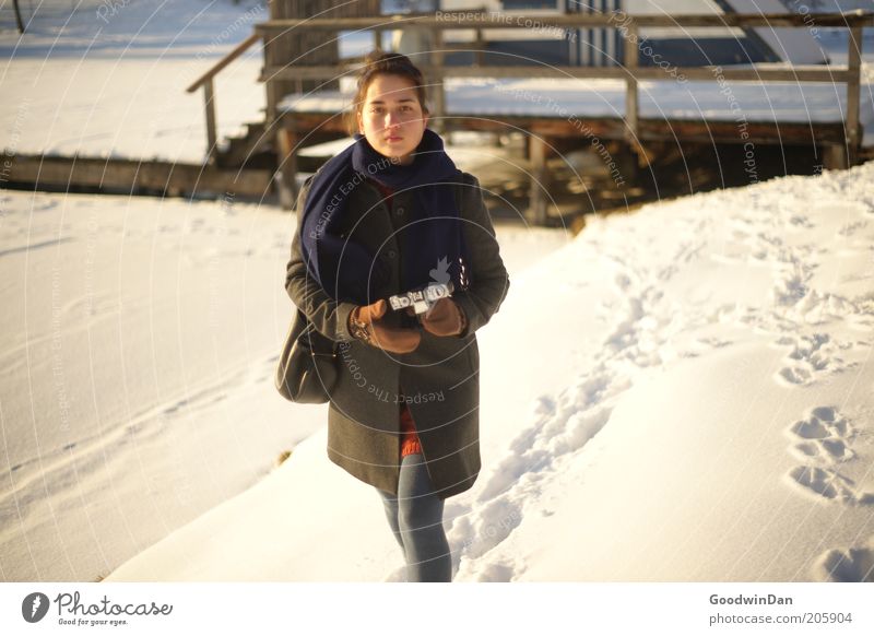 "gut, wir können weiter..." Mensch feminin Junge Frau Jugendliche Partner 1 Natur Urelemente Klima Wetter Eis Frost Schnee Park atmen entdecken Blick wandern