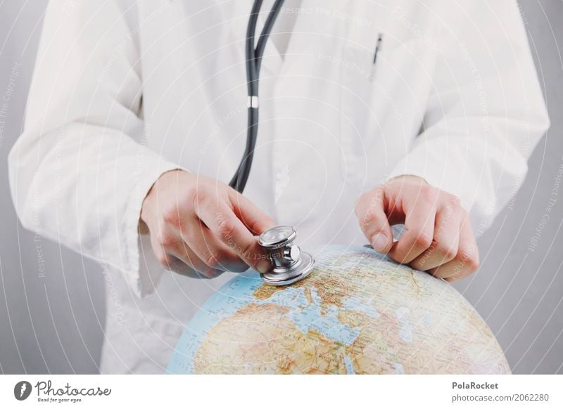#AS# Na wie geht's uns denn heute? Kunst Kunstwerk ästhetisch Kreativität Arzt untersuchen Hand Arztkittel Stethoskop Erde Globus Klima Klimawandel Klimaschutz