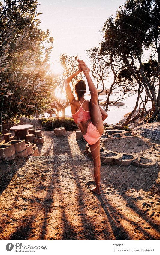 Weiblicher Athlet, der stehende Spalte im Freien tut Lifestyle elegant Körperpflege sportlich Fitness Freizeit & Hobby Sommer Tanzen Sport Sport-Training Yoga