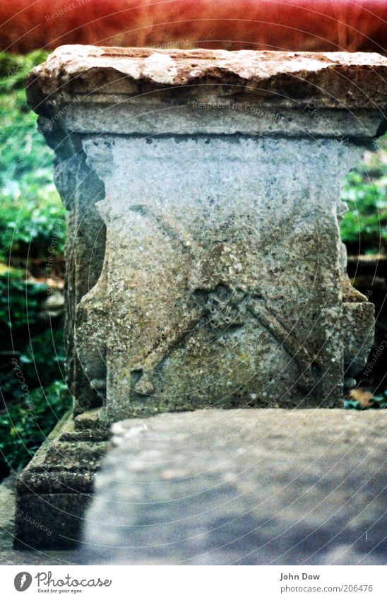 Pirate's Grave alt gruselig geheimnisvoll Vergangenheit Vergänglichkeit Schädel Grab Sarkophag Friedhof Tod analog Light leak Ornament Grabstein Unschärfe