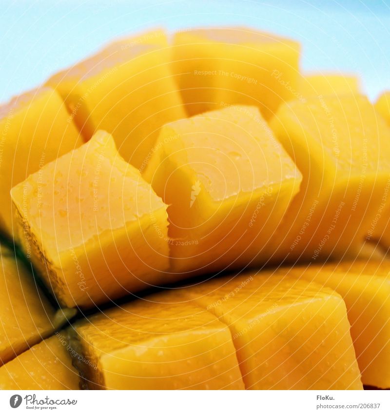 frische Mango Lebensmittel Frucht Ernährung Bioprodukte Vegetarische Ernährung exotisch lecker saftig süß gelb Südfrüchte Vitamin Teile u. Stücke Würfel