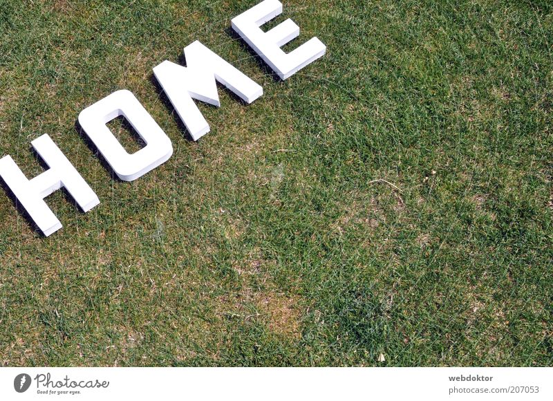 home sweet home Wiese Kunststoff Zeichen Schriftzeichen weiß Farbfoto Außenaufnahme Menschenleer Textfreiraum rechts Tag Sonnenlicht Vogelperspektive Buchstaben
