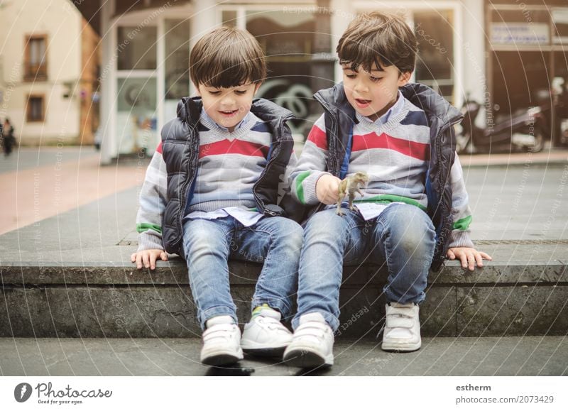 Lächelndes Zwillingsbrüderspielen Lifestyle Freude Freizeit & Hobby Kinderspiel Mensch maskulin Baby Kleinkind Geschwister Bruder Familie & Verwandtschaft