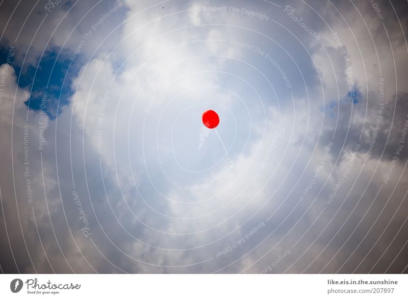 **Wünsch dir was Himmel Wolken fliegen frei blau rot weiß Perspektive Luftballon leicht luftig Luftpost Textfreiraum links Textfreiraum rechts Textfreiraum oben