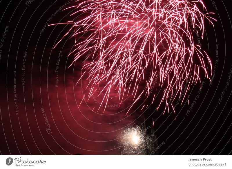 Feuerwerk I Veranstaltung Silvester u. Neujahr Show leuchten Blick Unendlichkeit oben rot schwarz Begeisterung Überraschung Kunst Lichterscheinung Lichtspiel