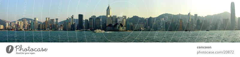 Hong Kong Skyline Panorama Hochhaus Kowloon Macht Morgen Fähre Stahl Hongkong China Erfolg 2IFC Central Tsim Sha Tsium Star Ferry gigantisch Sonne Glas modern
