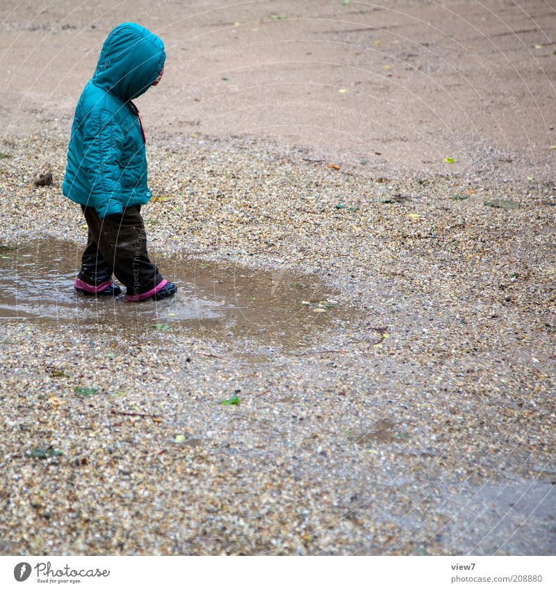 Hänschen klein ... Spielen Mensch Kind Kleinkind Mädchen 1 1-3 Jahre Wasser Sommer Klima schlechtes Wetter Regen beobachten entdecken machen einzigartig nass