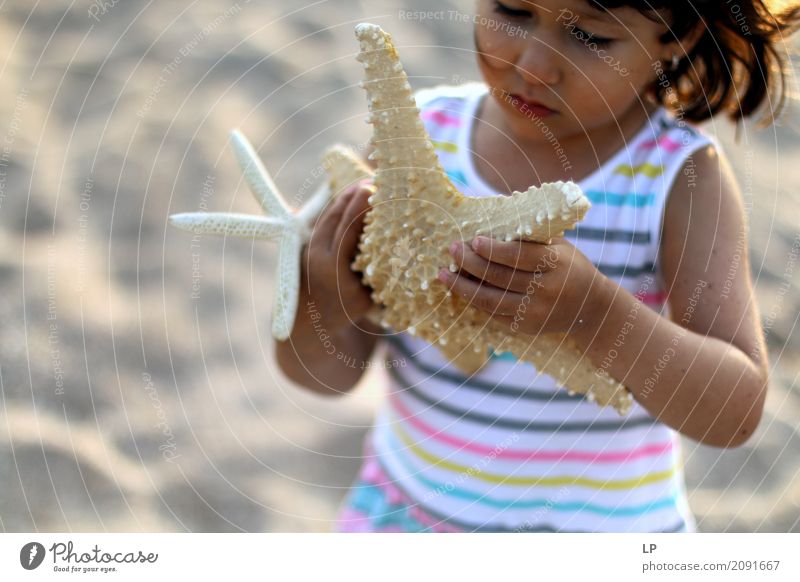 Kleines Mädchen, das Starfish hält Lifestyle schön Freizeit & Hobby Spielen Ferien & Urlaub & Reisen Sightseeing Sommerurlaub Sonne Sonnenbad Strand Meer