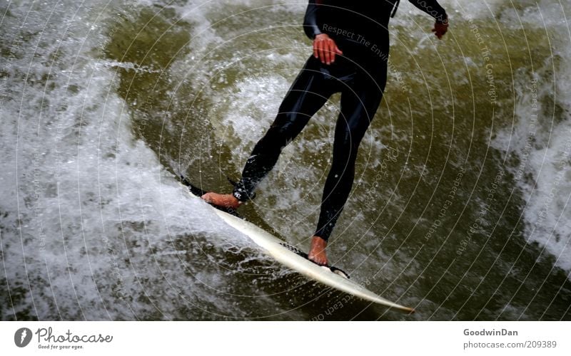 Kopfloses Unterfangen I Sport Sportler Surfen Surfer Surfbrett Mensch maskulin Junger Mann Jugendliche Umwelt Natur Wasser Bach authentisch sportlich Farbfoto