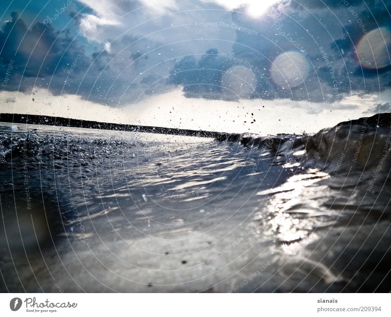 sturmwarnung Umwelt Natur Urelemente Luft Wasser Wassertropfen Himmel Wolken Gewitterwolken Sommer Unwetter Sturm Regen Regenwasser Wellen See bedrohlich dunkel