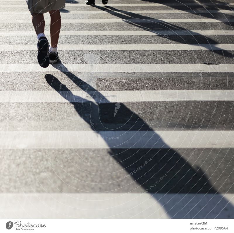 Just Walk. Mensch ästhetisch Stress Zebrastreifen Fußgängerübergang laufen Zukunft ungewiss Studium Lebenslauf schwarz weiß Schatten wirklich Realitätsflucht
