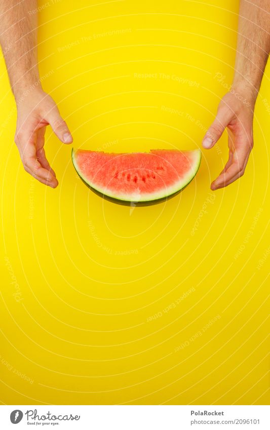 #AS# Melone rot auf gelb Kunst ästhetisch Melonen Melonenschiffchen Teile u. Stücke festhalten Wunsch Appetit & Hunger lecker grell knallig Kreativität Pause