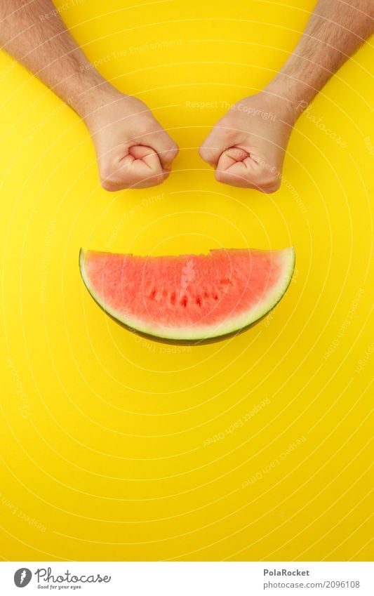 #AS# MelonenSmiley Kunst Kunstwerk ästhetisch Melonenschiffchen gelb grell Gelbstich lustig Kreativität Unsinn rot Frucht Appetit & Hunger lecker Farbfoto