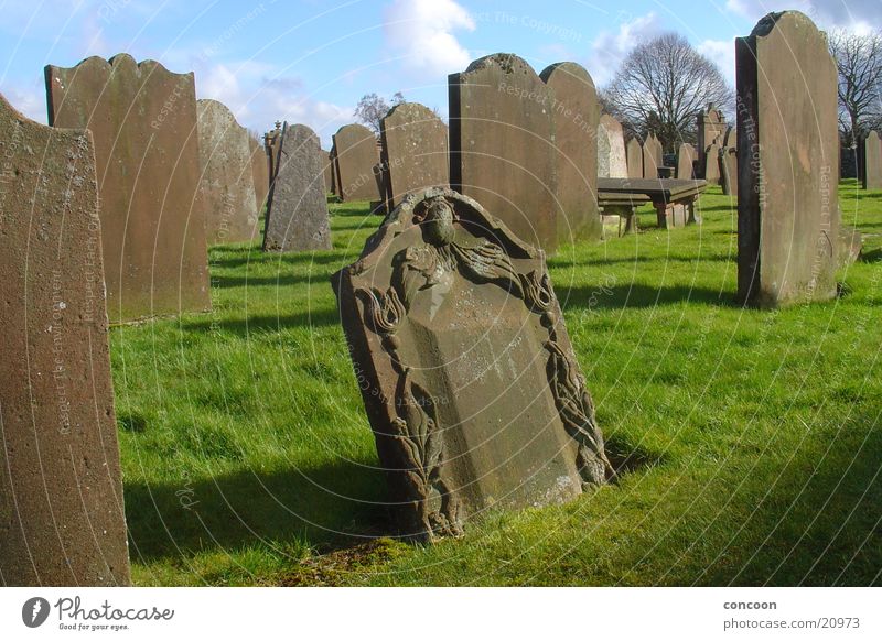 Scotch Churchyard Schottland Großbritannien Grabstein Friedhof Wiese Verfall ruhig obskur New Abbey Sonne Tod Religion & Glaube Stein