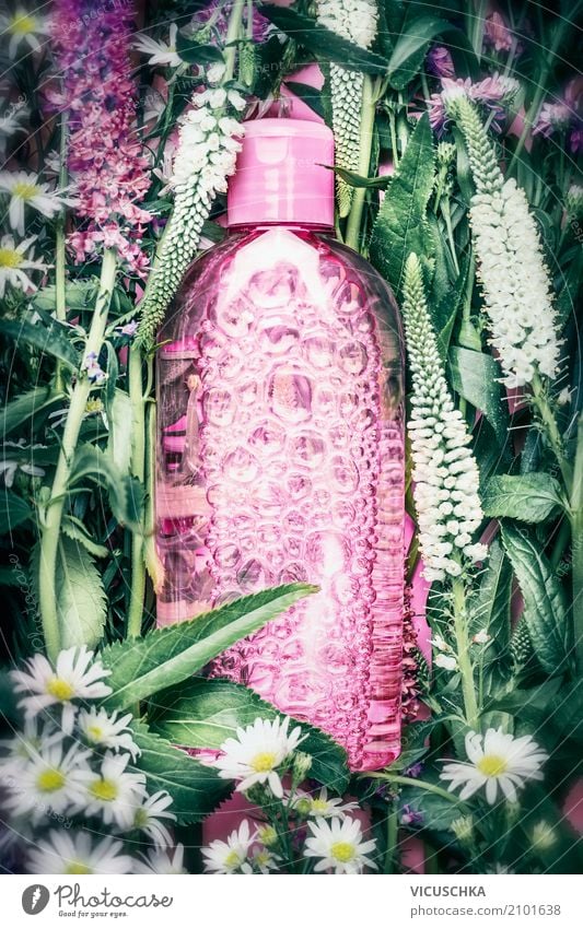 Naturkosmetik Lifestyle Stil Design schön Körperpflege Kosmetik Parfum Gesundheit Pflanze Blume Blatt Blüte Creme grün rosa Flasche Gesichtswasser Hautpflege