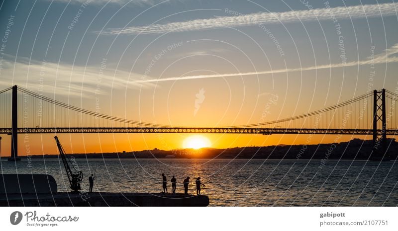 am Fluss Ferien & Urlaub & Reisen Tourismus Ausflug Abenteuer Ferne Sightseeing Städtereise Sommerurlaub Landschaft Schönes Wetter Flussufer Tejo-Brücke