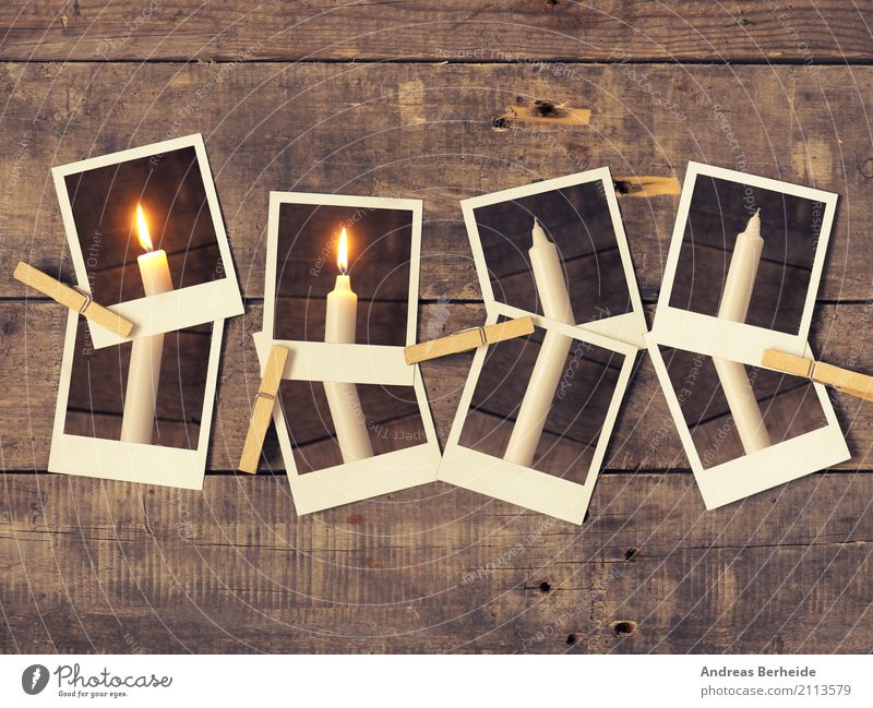 Zweiter Advent Winter Weihnachten & Advent alt retro Tradition festlich 2 Kerze Adventskranz Adventskerze Fotoserie Polaroid Holzklammern Wäscheklammern