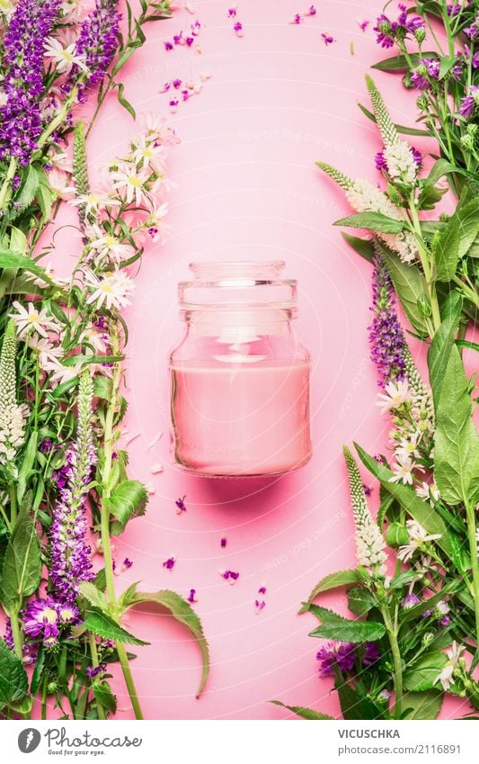 Naturkosmetik für Hautpflege Stil Design schön Körperpflege Kosmetik Creme Schminke Gesundheit Wellness Spa Pflanze Blume Blatt Blüte rosa Hintergrundbild