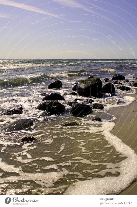Steine am Strand Ferien & Urlaub & Reisen Tourismus Sommerurlaub Meer Umwelt Natur Landschaft Urelemente Wasser Himmel Schönes Wetter Wellen Küste Ostsee Sand