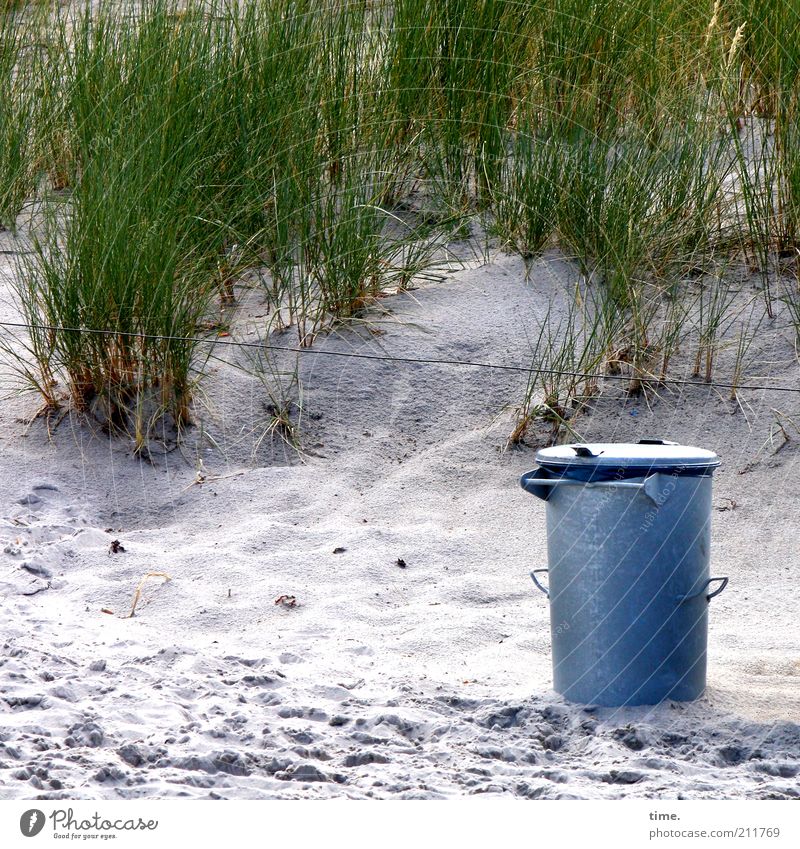Support Your Local Restmüll Strand Umwelt Pflanze Sand Metall Fußspur Sauberkeit Ordnung Umweltschutz Müllbehälter Zink Stranddüne Düne Draht Böschung