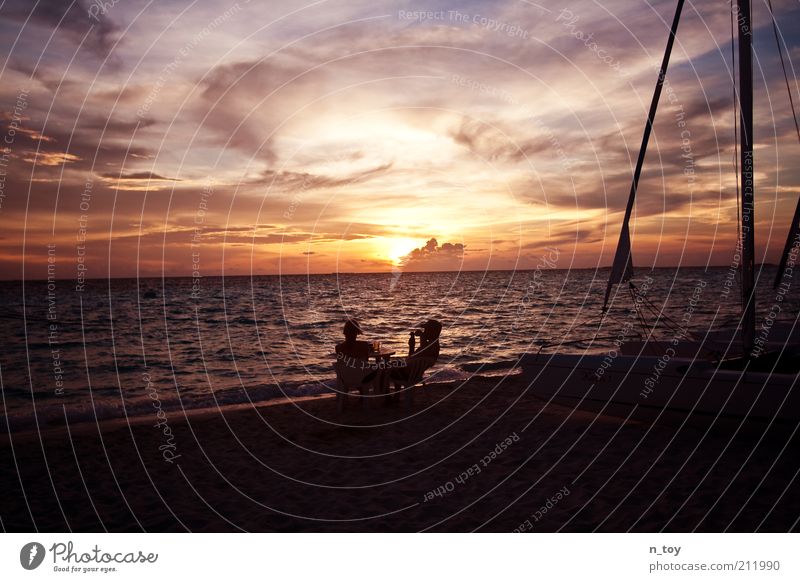 Perfect Date Natur Sand Wasser Himmel Wolken Sonne Sonnenaufgang Sonnenuntergang Sommer Schönes Wetter Meer Indischer Ozean Insel Malediven Denken sprechen