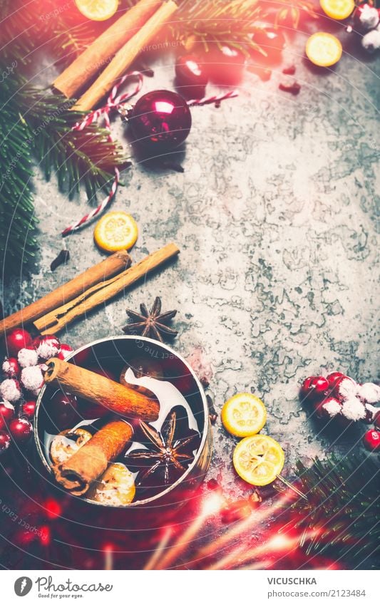 Weihnachten Hintergrund mit Glühwein und Gewürzen Getränk Lifestyle Stil Design Winter Party Veranstaltung Weihnachten & Advent Dekoration & Verzierung Stimmung