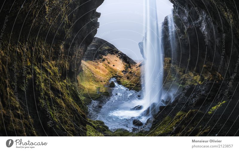 Kvernufoss Wasserfall in Island Umwelt Natur Landschaft Fluss Abenteuer Außenaufnahme Reisefotografie Ferien & Urlaub & Reisen Reisefieber Moos Höhle