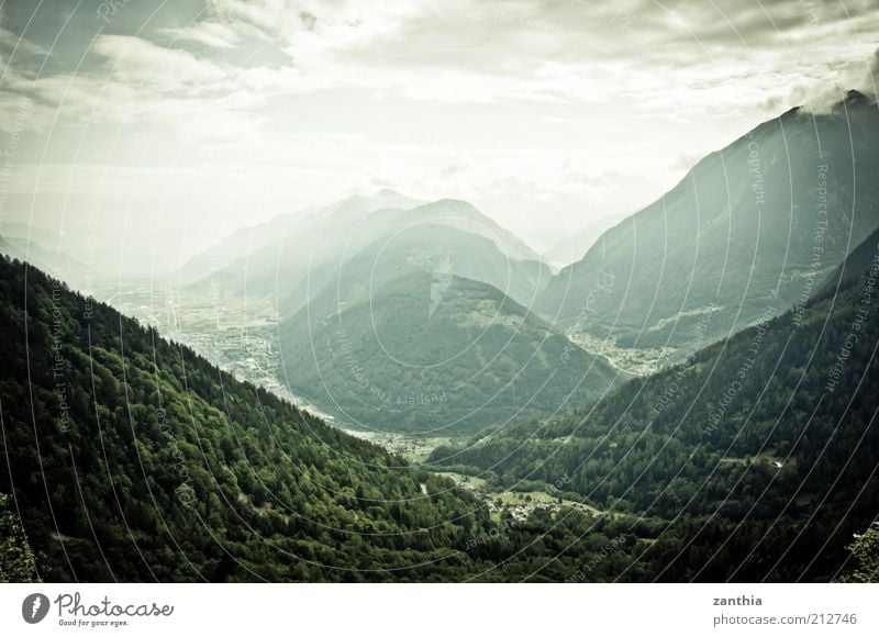 Alpen Natur Landschaft Pflanze Himmel Wolken Sommer Wald Berge u. Gebirge grün weiß Erholung Ferien & Urlaub & Reisen Freizeit & Hobby ruhig Umwelt Ferne