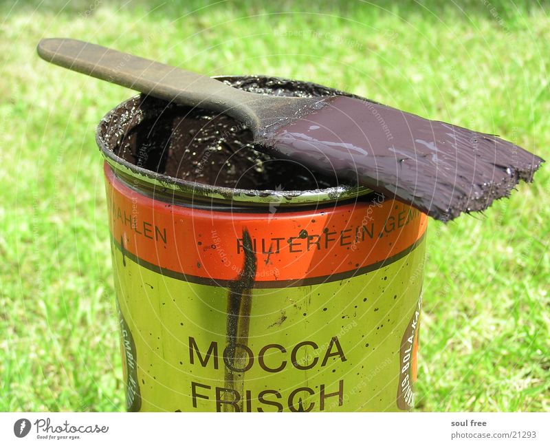 Mocca Frisch...? Farbtopf Farbdose Dose Pinsel streichen braun Kaffeedose Handwerk Farbe DDR