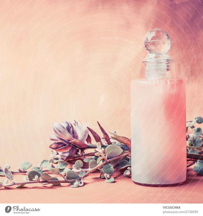 Naturkosmetik Flasche mit Kräuter und Blumen Stil Design schön Körperpflege Kosmetik Parfum Creme Gesundheit Alternativmedizin Wellness Spa Massage