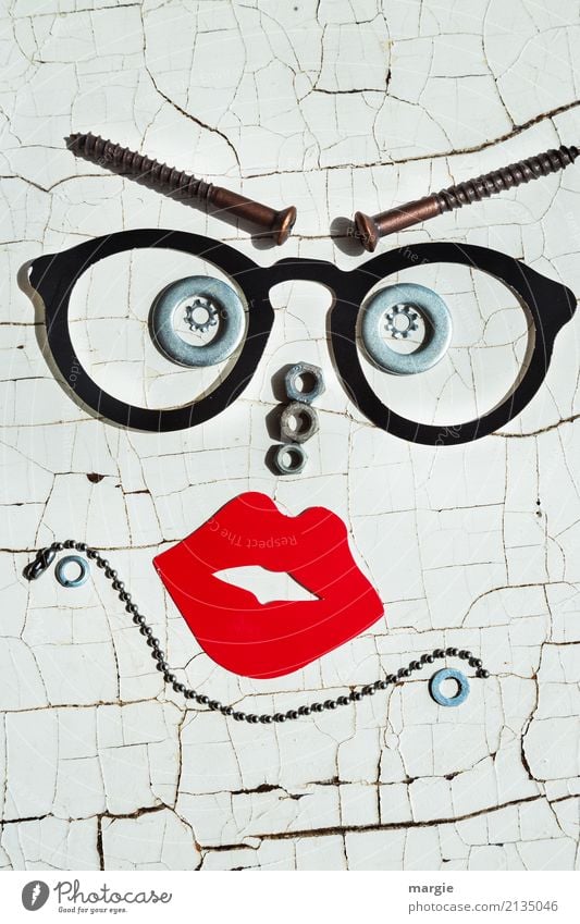 Emotionen...coole Gesichter: Collage Madame Arroganz schön Lippenstift Werkzeug Technik & Technologie feminin Frau Erwachsene Auge Mund 1 Mensch sprechen rot