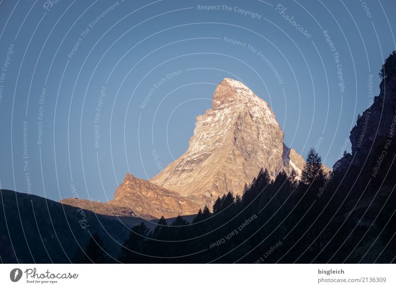 Matterhorn IV Bergsteigen Klettern wandern Umwelt Natur Landschaft Schönes Wetter Alpen Berge u. Gebirge Gipfel Zermatt Schweiz Europa blau gold Willensstärke