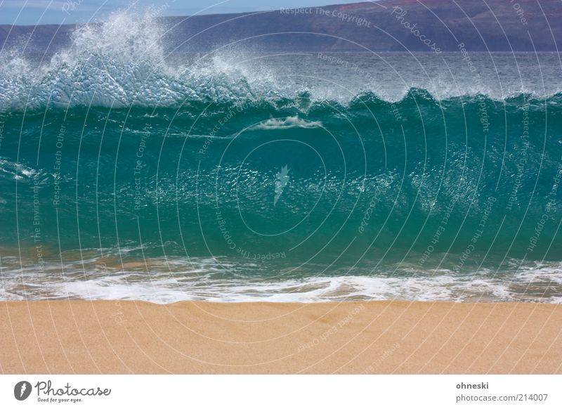 Schwapp! Urelemente Wasser Sommer Wellen Küste Strand Meer Pazifik Sand gigantisch Kraft Wasserspritzer Farbfoto Menschenleer Brandung Gischt Wellengang hoch