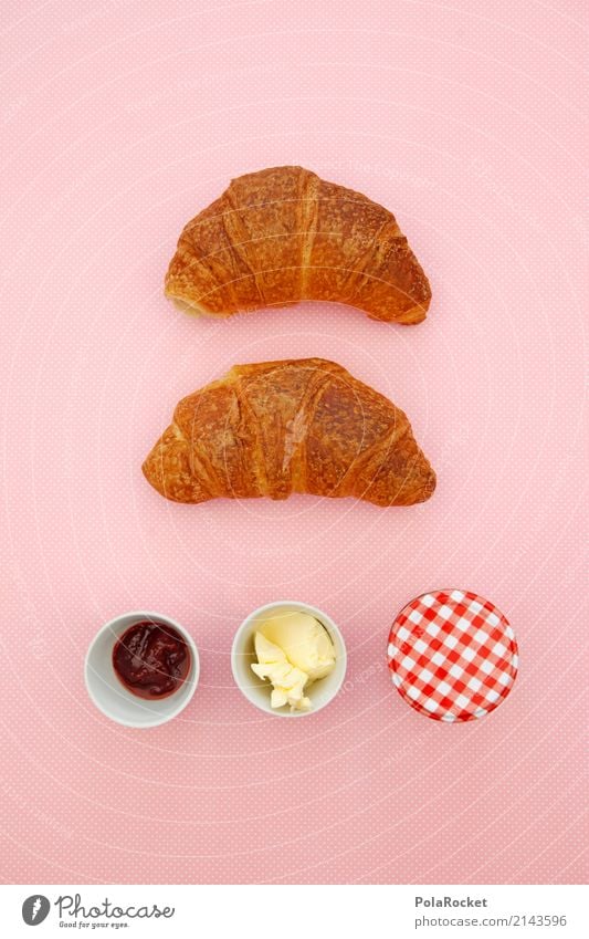 #AS# Frühstück Kunst ästhetisch Kitsch Handel Frühstückstisch Frühstückspause Croissant Marmelade Butter rosa lecker ungesund Farbfoto mehrfarbig Innenaufnahme