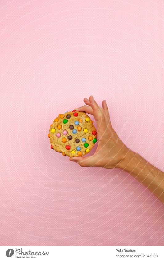 #AS# Cookie? Kunst Kunstwerk ästhetisch Süßwaren mehrfarbig Hand festhalten lecker Backwaren rosa Kalorienreich Punkt Diät ungesund Ernährung Farbfoto