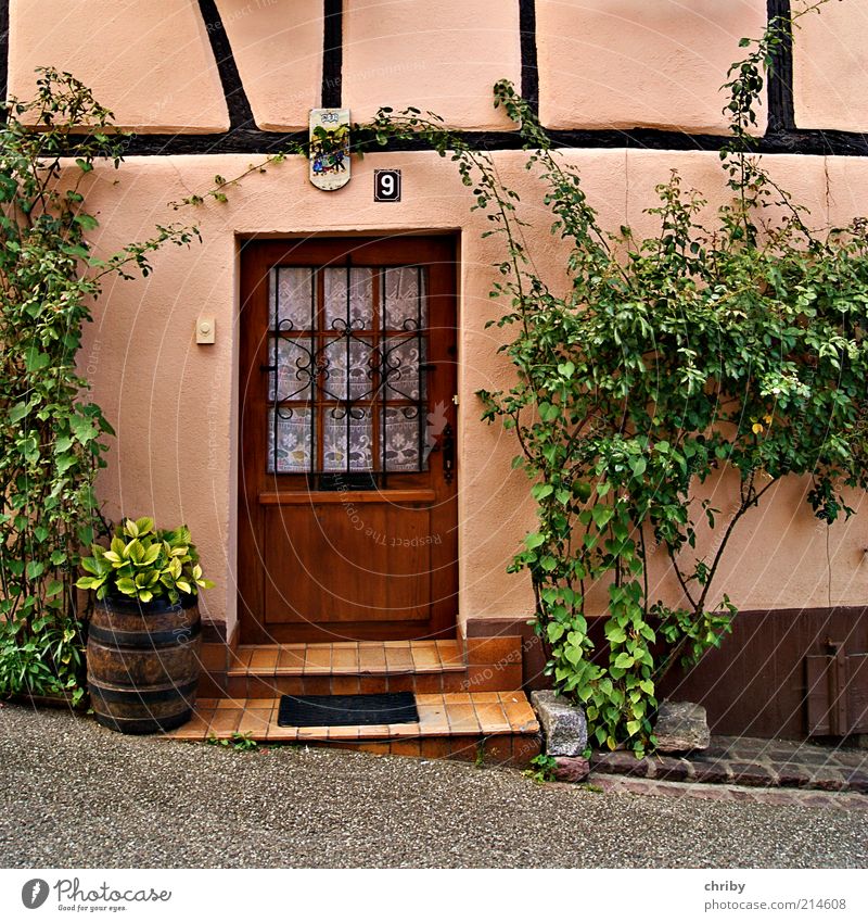 Bitte eintreten! Design Riquewihr Frankreich Europa Dorf Altstadt Menschenleer Haus Hütte Gebäude Mittelalter Mauer Wand Fassade Tür Fußmatte Eingangstür