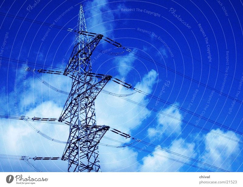Hochspannungsmast Strommast Wolken Träger Draht Elektrizität Elektrisches Gerät Technik & Technologie Himmel blau