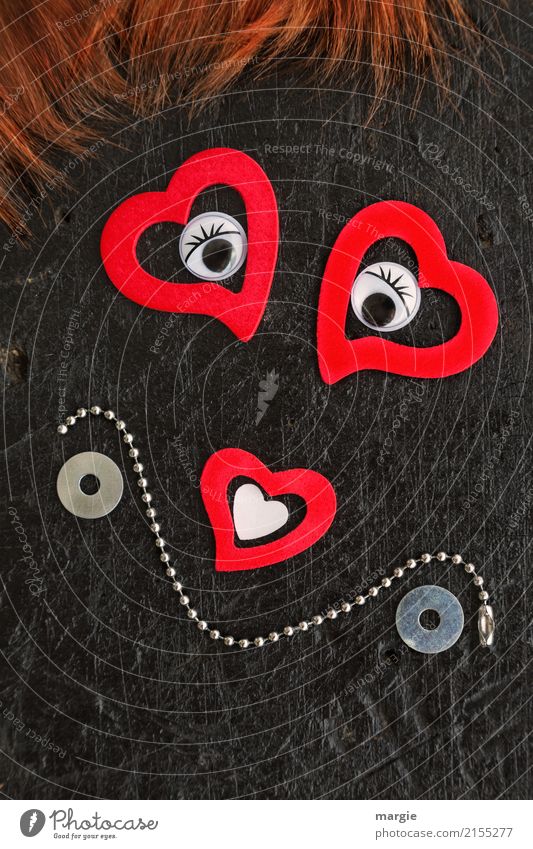 Emotionen...coole Gesichter: Collage auf Liebe eingestellt, mit Herz -Augen und -Herz- Mund schön Haare & Frisuren Mensch feminin Frau Erwachsene 1 braun rot
