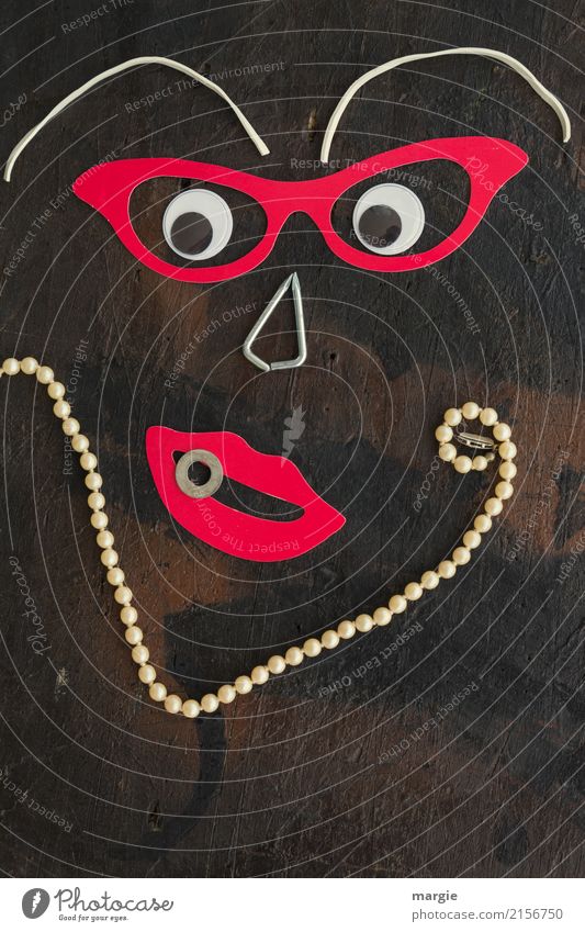 Emotionen...coole Gesichter: Collage Madame Perle, mit Perlenkette und Brille elegant Design exotisch Freude Mensch feminin Frau Erwachsene Mund 1 braun rot
