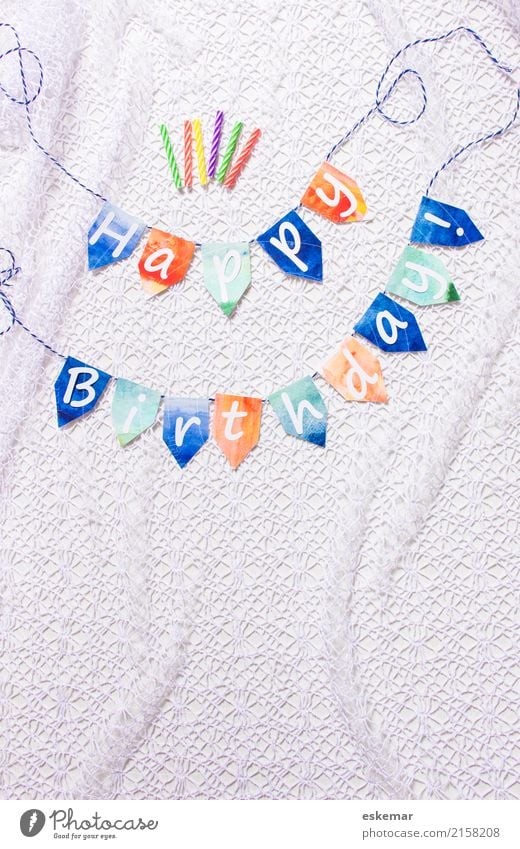 happy birthday Feste & Feiern Geburtstag Dekoration & Verzierung Kerze Zeichen Schriftzeichen Fahne Girlande retro blau orange weiß Happy Birthday Farbfoto