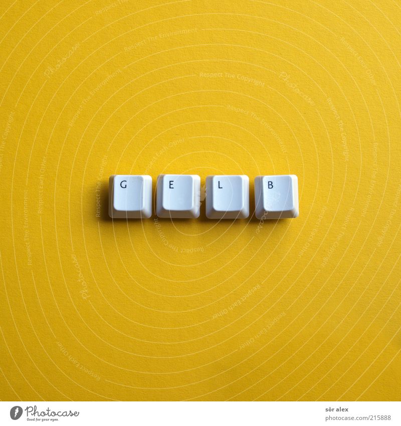 GELB Design Tastatur Buchstaben Wort Taste Kunststoff Zeichen Schriftzeichen Schilder & Markierungen eckig gelb schwarz weiß Fröhlichkeit Farbe Licht