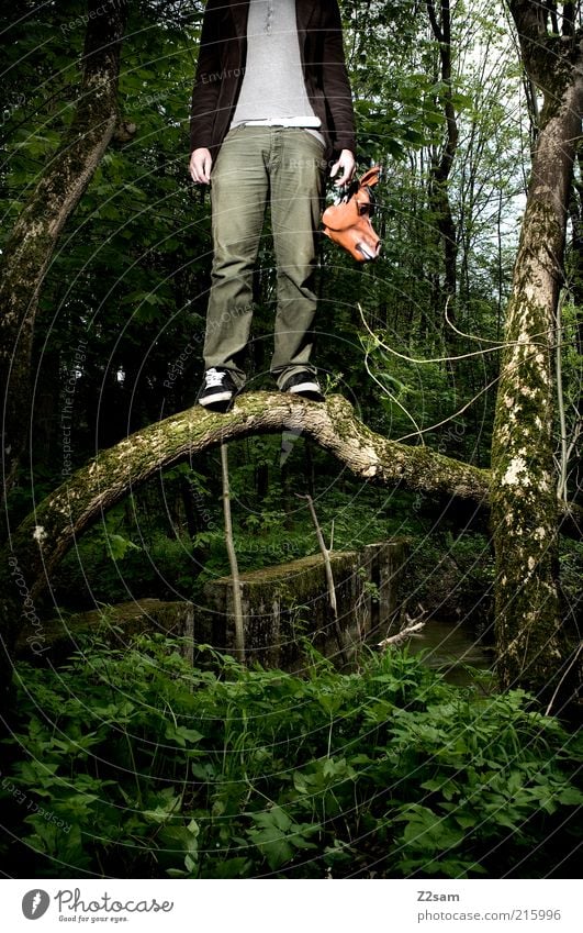 JASON WITH NEW MASK Mensch maskulin Umwelt Natur Landschaft Baum Sträucher Wald Maske stehen bedrohlich dunkel gruselig Angst gefährlich Halloween Filmfigur