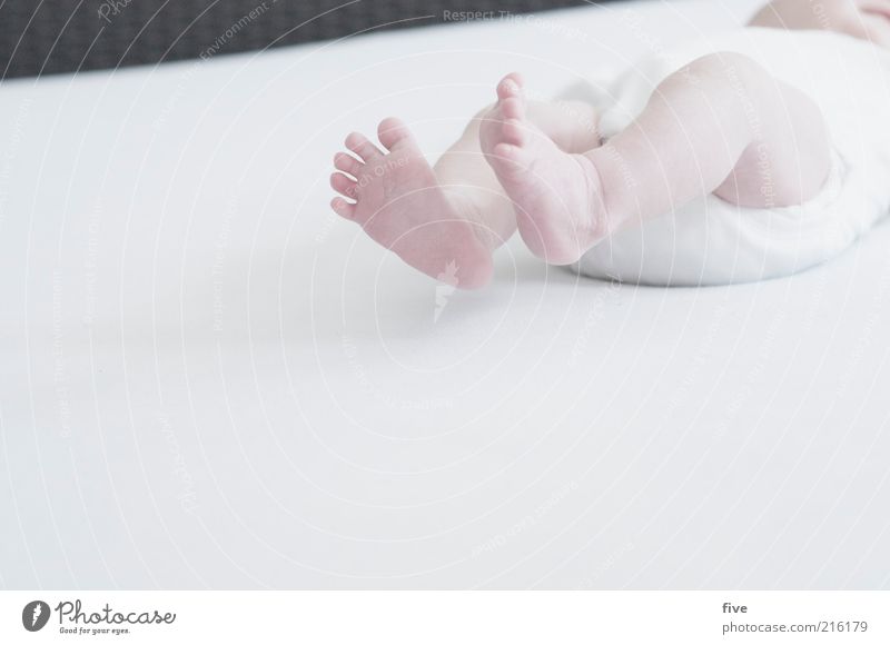 neue welt / teil 3 Häusliches Leben Bett Baby Kleinkind Kindheit Beine Fuß 0-12 Monate Wachstum weiß Gefühle Zehen Farbfoto Innenaufnahme Textfreiraum links Tag