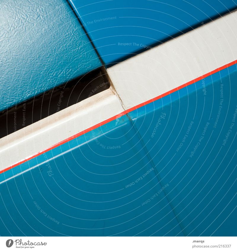 Straight Stil Design Metall Linie Streifen ästhetisch einfach blau rot weiß Ordnung positiv Farbfoto Detailaufnahme Textfreiraum unten azurblau Hintergrundbild